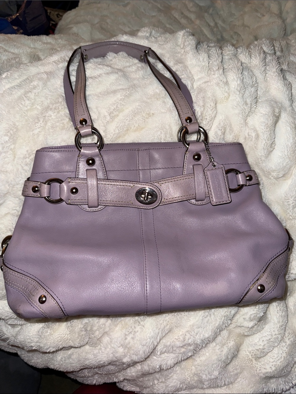 Rare Vintage Y2K Coach Lavender Leather Turnlock Tote Bag Style 9236 - EUC